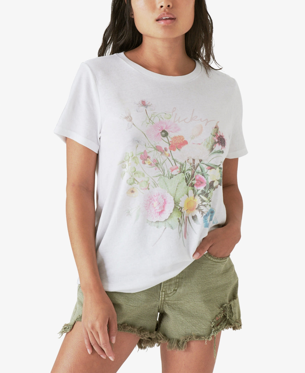 Lucky Brand Women's Bouquet Floral Graphic Tee White Size Small