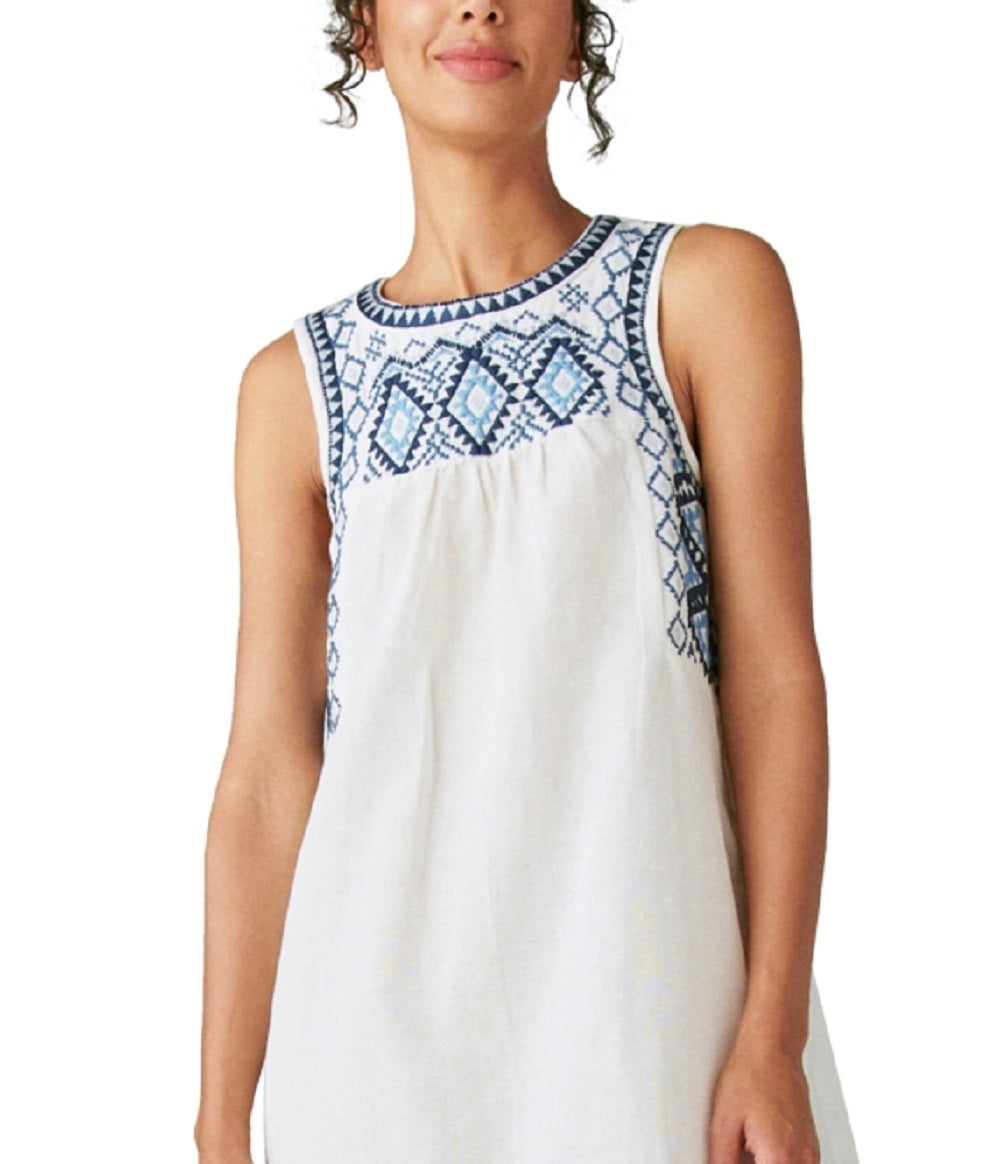 Lucky Brand Women's Embroidered Cotton & Linen Shift Minidress White Size X-Small