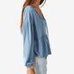 Lucky Brand Women's Sandwash Split Neck Long Sleeve Knit Top Blue Size Medium