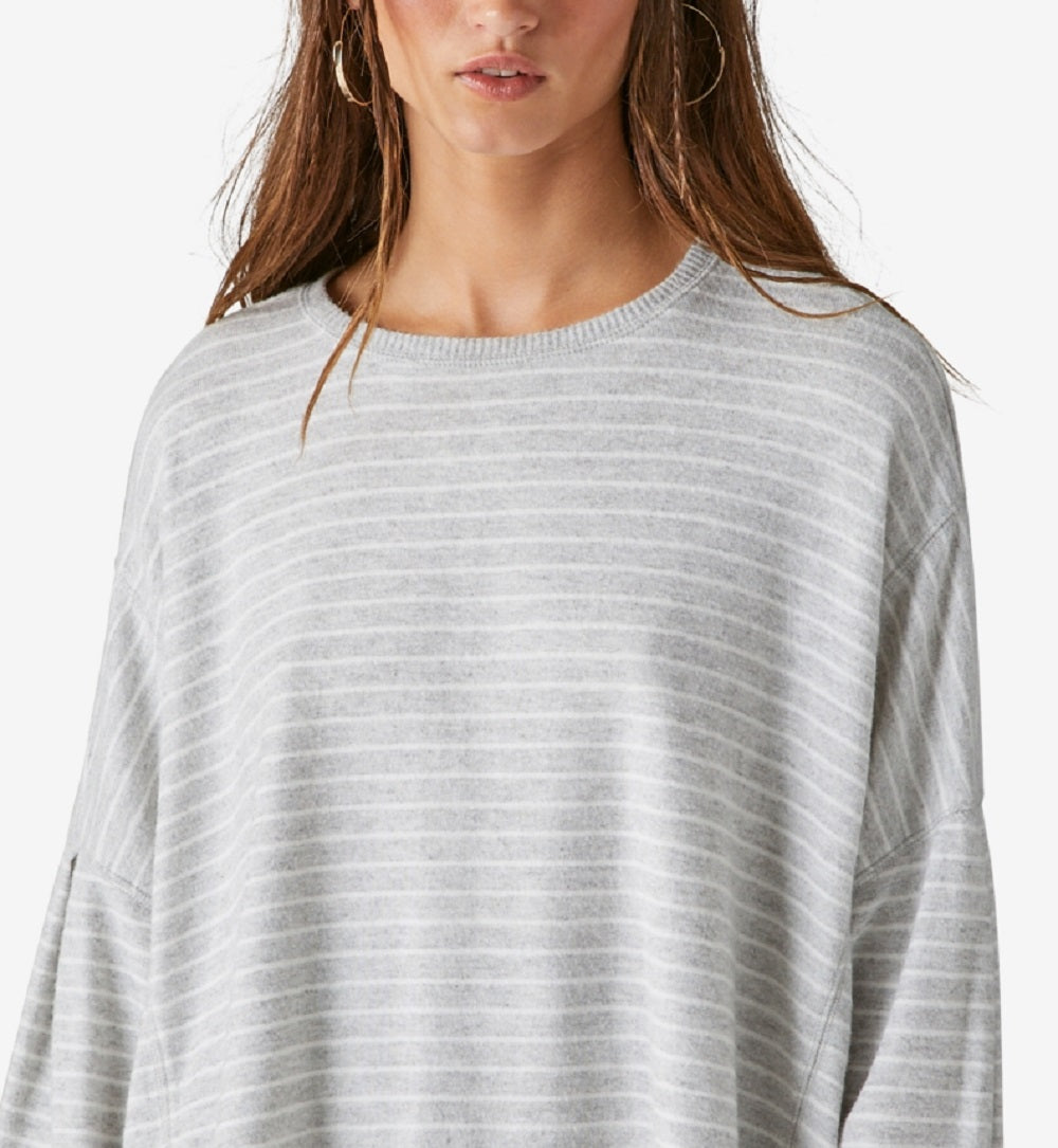 Lucky Brand Women's Stripe Cloud Jersey Pullover Gray Size Large