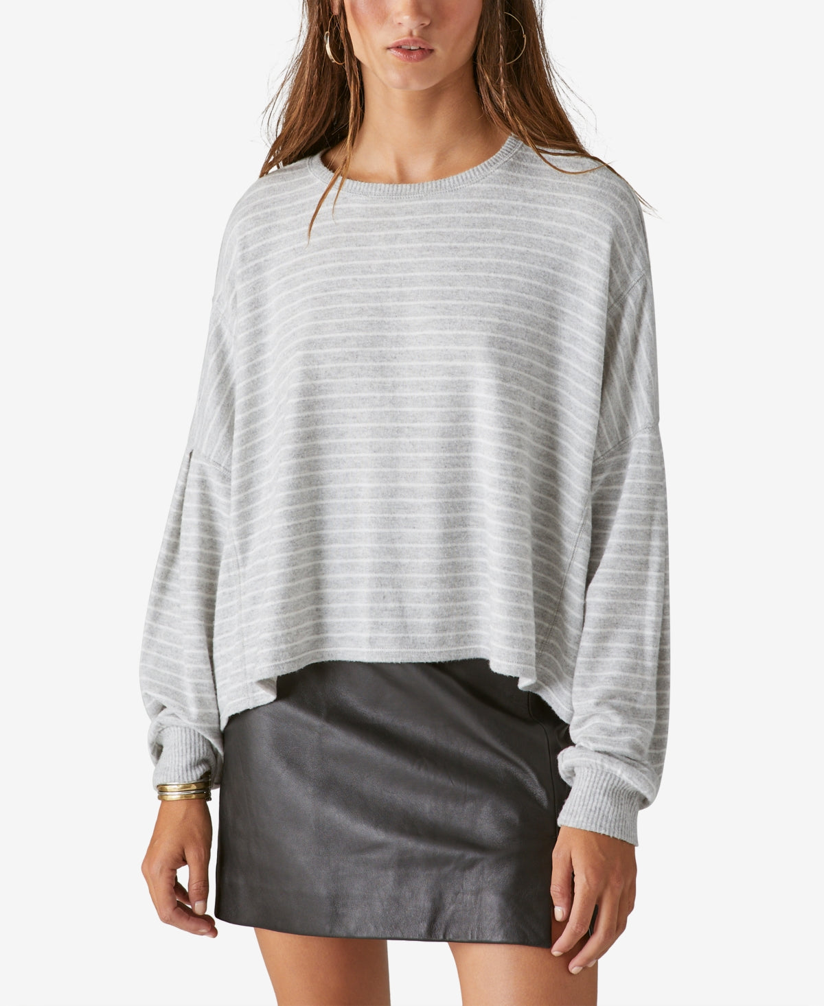 Lucky Brand Women's Stripe Cloud Jersey Pullover Gray Size Large