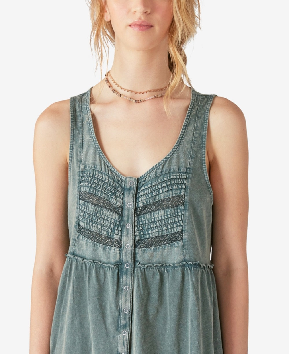 Lucky Brand Women's Pintuck Cotton Tank Top Green Size Large