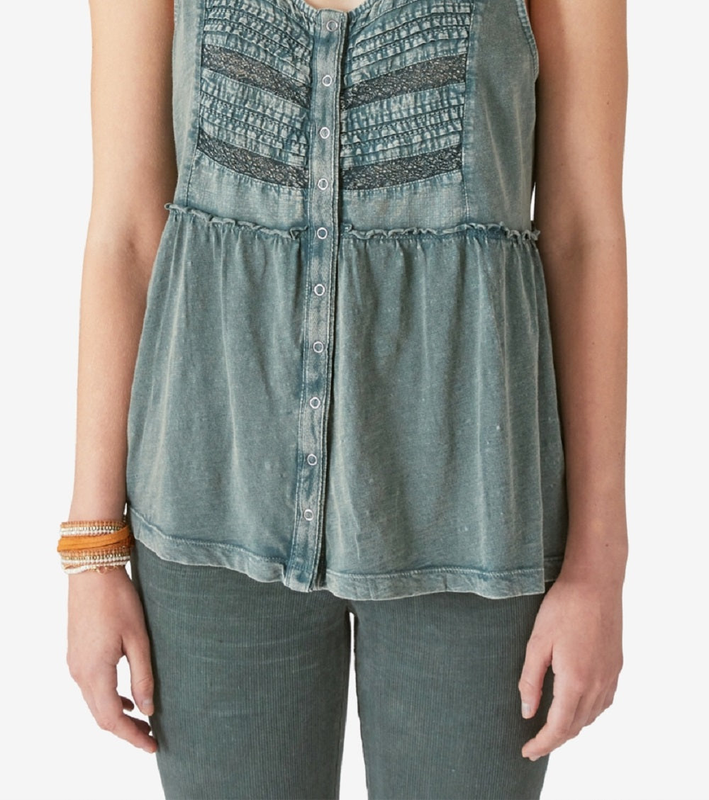 Lucky Brand Women's Pintuck Cotton Tank Top Green Size Large