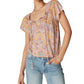 Lucky Brand Women's Cotton Printed Peasant Bubble Top Beige Size Medium