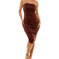 Almost Famous Junior's Ruched Bodycon Dress Brown Size Small