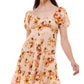 Almost Famous Junior's Tie Back Peasant Dress Yellow Size Medium