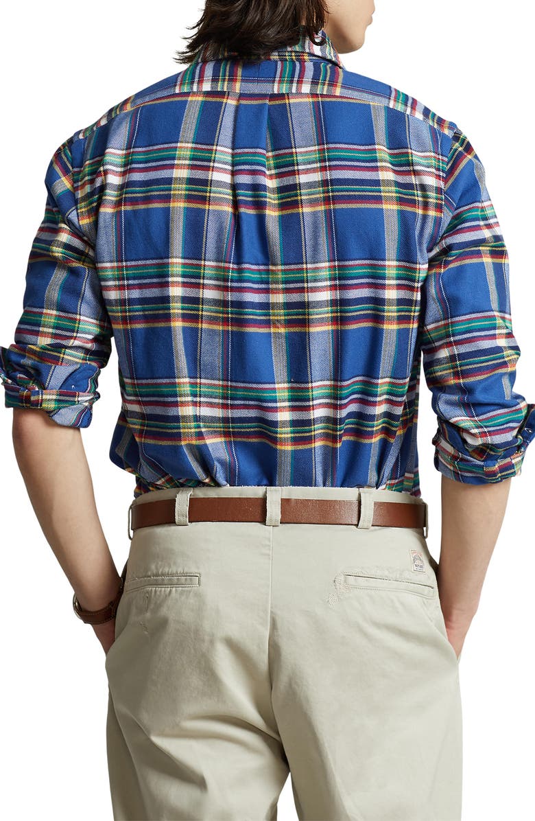 Ralph Lauren Men's Plaid Stretch Performance Flannel Button Up Shirt Blue Size XX-Large