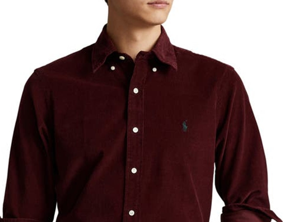 Ralph Lauren Men's Classic Fit Corduroy Button Down Shirt Red Size Medium