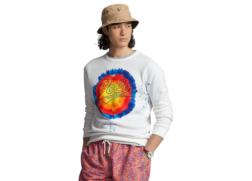 Ralph Lauren Men's Logo Tie Dye Print Fleece Sweatshirt White Size Large