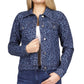 Michael Kors Women's Pocketed Button Up Spread Collar Animal Print Denim Jacket Blue Size Medium