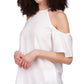 Michael Kors Women's Seersucker Cold Shoulder Top White Size Large
