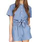 Michael Kors Women's Tie Front Shirt Blue Size Small