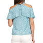 Michael Kors Women's Aqua Zippered Cold Shoulder Ruffled Unlined Short Sleeve Halter Top Blue Size X-Small