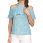 Michael Kors Women's Zippered Cold Shoulder Ruffled Unlined Short Sleeve Halter Top Blue Size Small