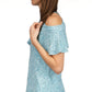 Michael Kors Women's Printed Flounce Cold Shoulder Top Blue Size Large