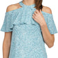 Michael Kors Women's Shibori Printed Flounce Cold Shoulder Top Blue Size X-Large
