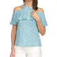 Michael Kors Women's Shibori Printed Flounce Cold Shoulder Top Blue Size X-Large