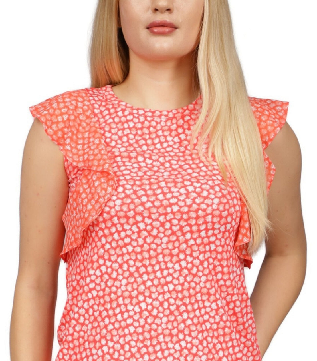Michael Kors Women's Printed Ruffled Sleeveless Top Red Size X-Large
