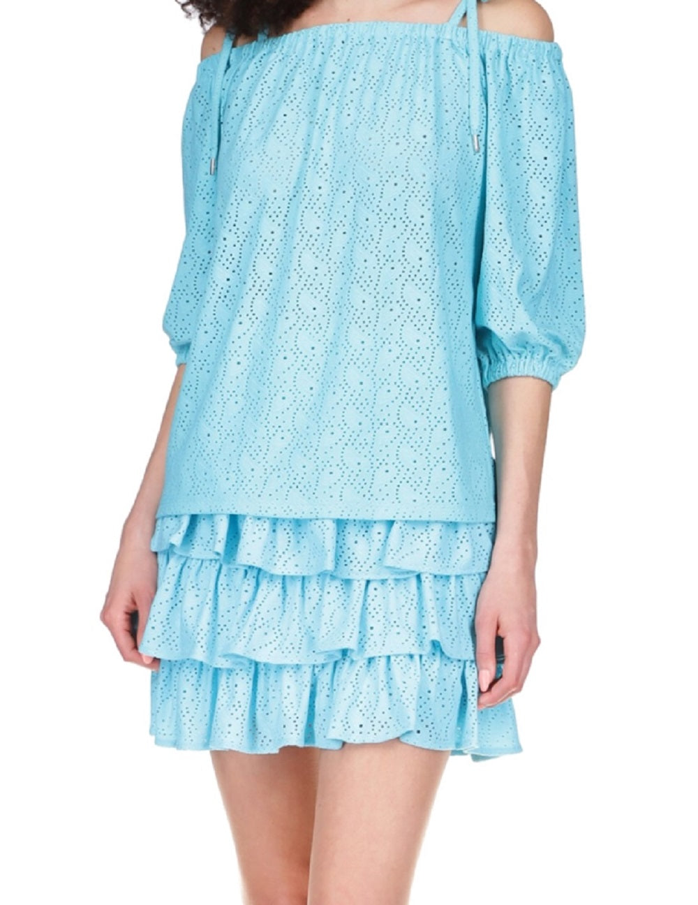 Michael Kors Women's Eyelet Off The Shoulder Top Blue Size X-Small