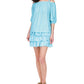 Michael Kors Women's Eyelet Smocked Tiered Lined Ruffled Pull On A Line Skirt Blue Size Large