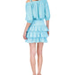 Michael Kors Women's Eyelet Smocked Tiered Lined Ruffled Pull On A Line Skirt Blue Size Large
