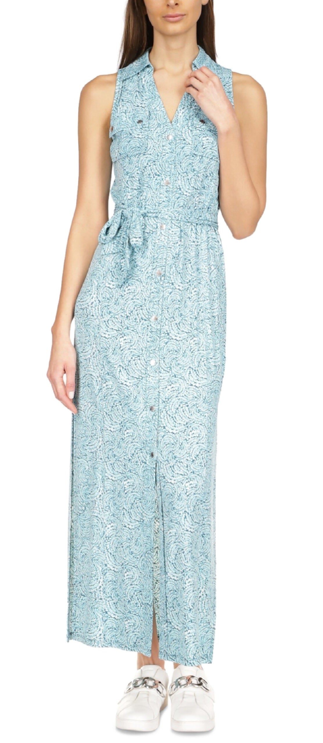 Michael Kors Women's Printed Maxi Shirtdress Blue Size X-Small