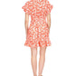 Michael Kors Women's Zippered Ruffled Printed Flutter Sleeve Round Neck Above The Knee Shift Dress Red Size Medium