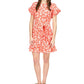 Michael Kors Women's Palm Ruffle Sleeve Dress Red Size Large