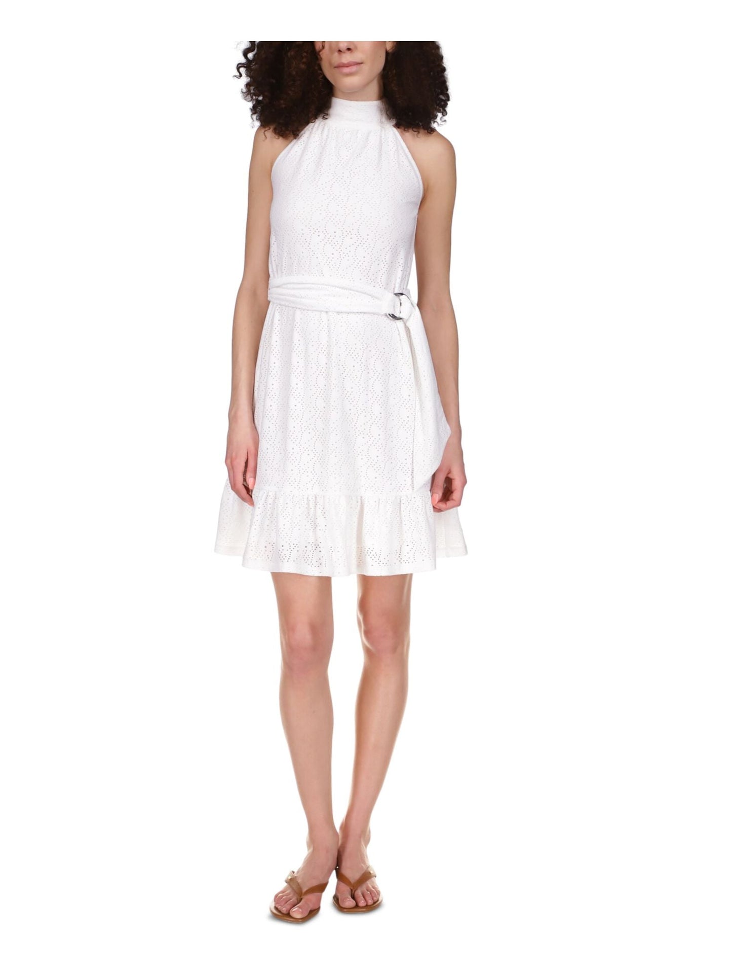Michael Kors Women's Mock Neck Eyelet Dress White Size X-Large