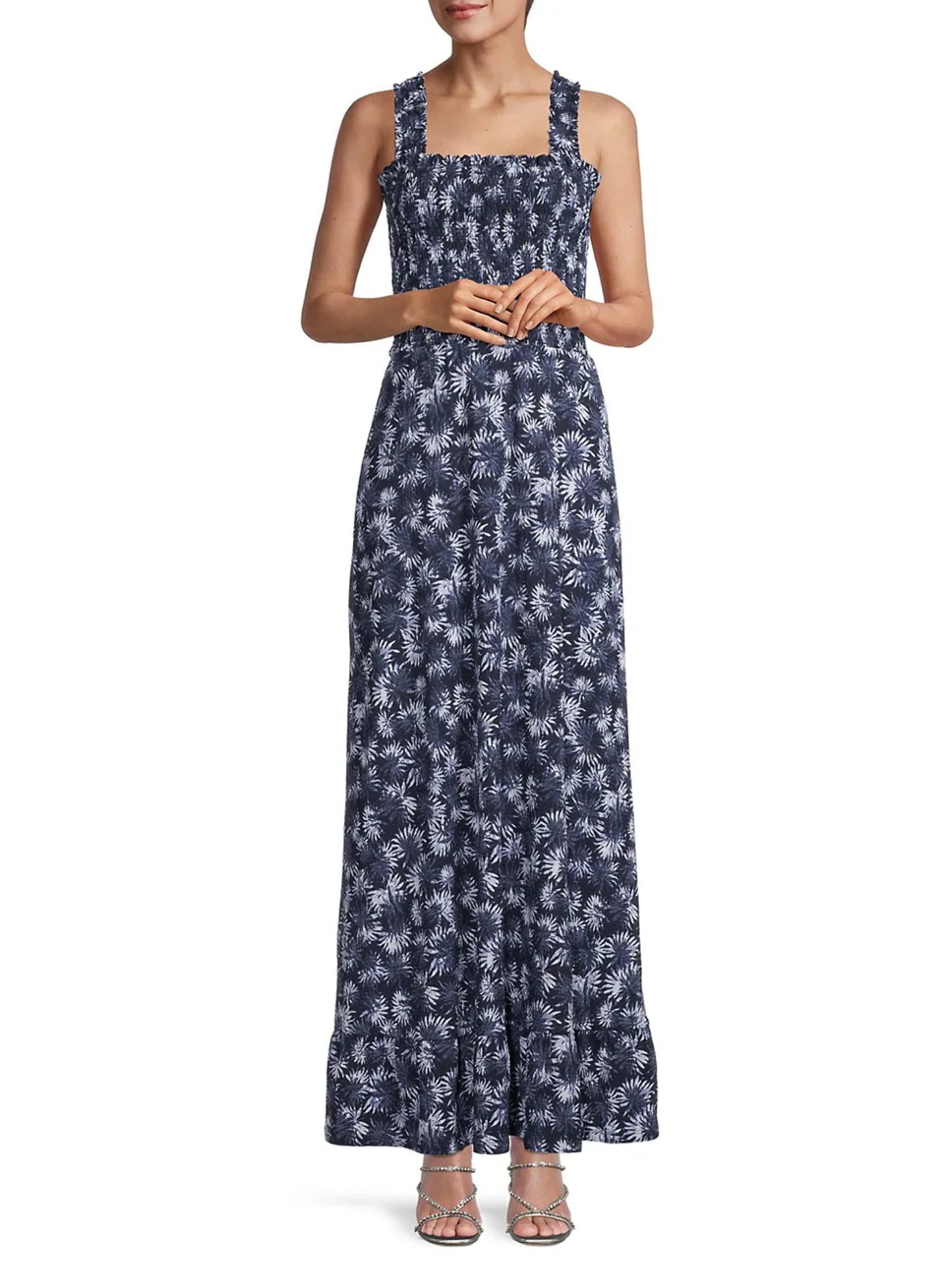Michael Kors Women's Printed Smocked Maxi Dress White Size X-Small
