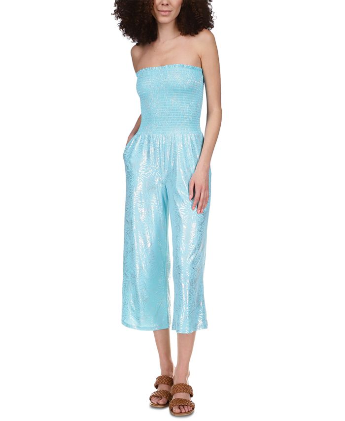 Michael Kors Women's Smocked Strapless Jumpsuit Blue