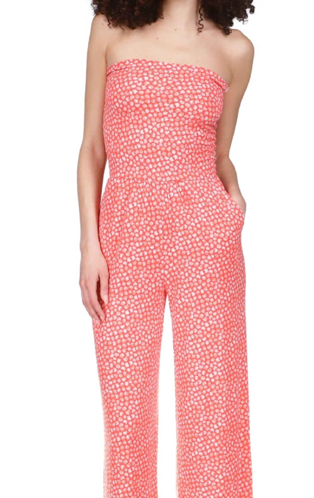 Michael Kors Women's Smocked Strapless Jumpsuit Red Size XX-Large
