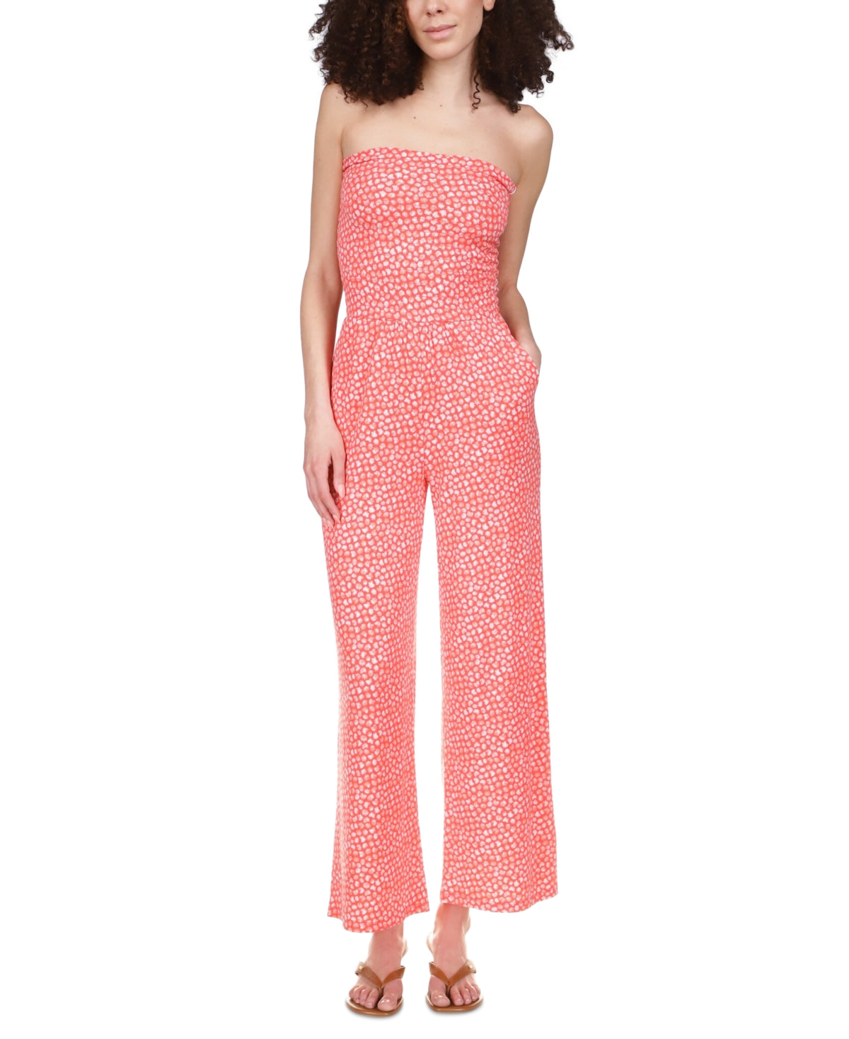 Michael Kors Women's Smocked Strapless Jumpsuit Red Size XX-Large