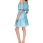 Michael Kors Women's Cold Shoulder Ruffle Lined Smocked Tie Printed Spaghetti Strap Split Above The Knee Fit Flare Dress Blue Size X-Small