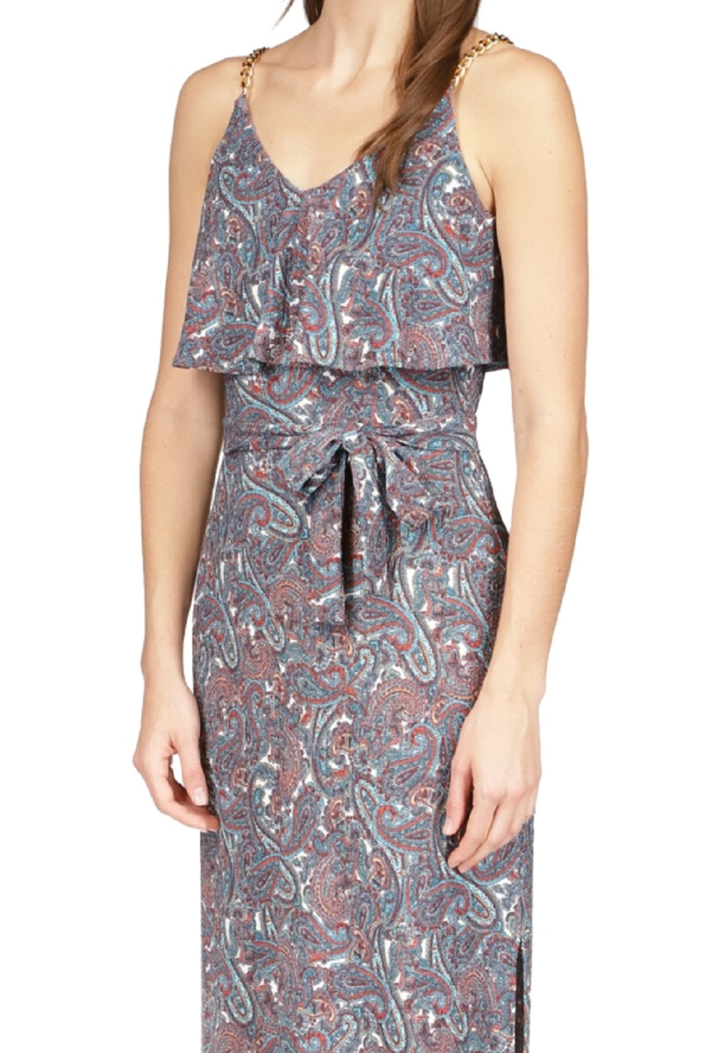 Michael Kors Women's Paisley Chain Strap Maxi Dress Blue Size Small