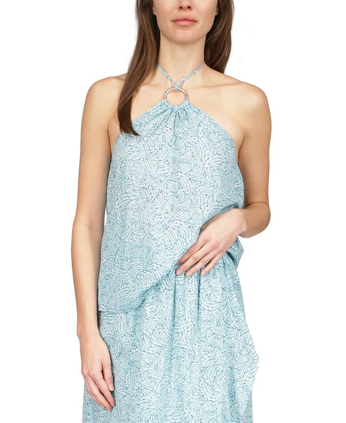 Michael Kors Women's Shibori Cotton Printed Halter Top Blue Size Petite Large