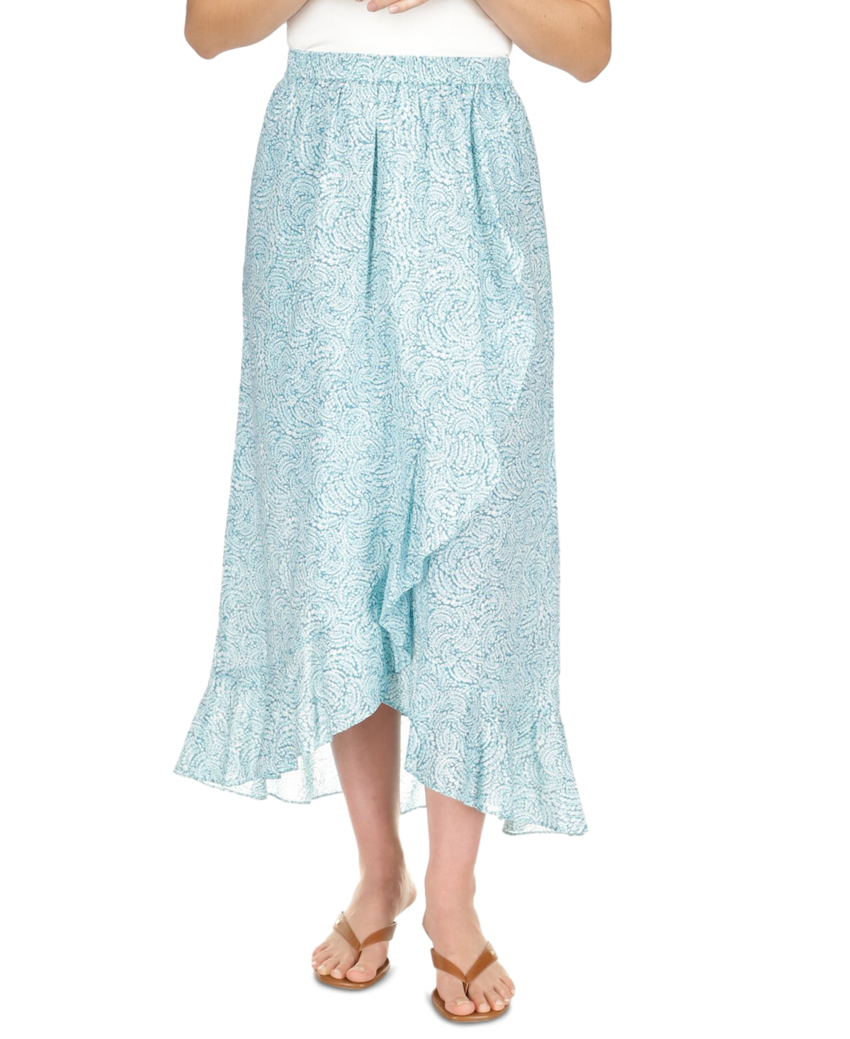 Michael Kors Women's Cotton Printed Faux Wrap Skirt Blue Size Petite Large