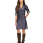 Michael Kors Women's Ruched Front Roll Tab Sleeve Shirtdress Blue