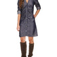 Michael Kors Women's Ruched Front Roll Tab Sleeve Shirtdress Blue