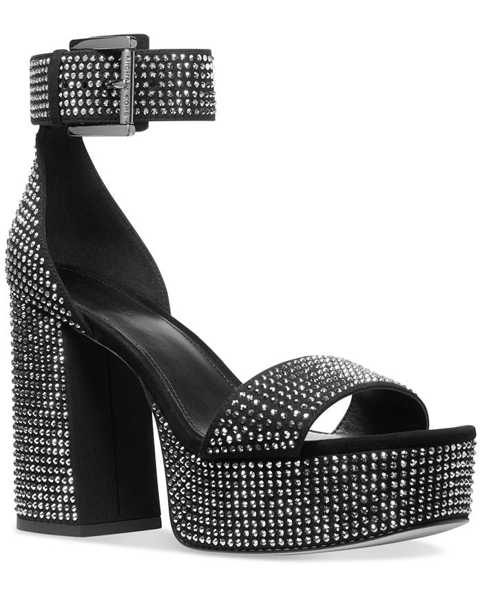 Michael Kors Women's Tara Studded Platform Ankle Strap Sandal Black Size 7.5
