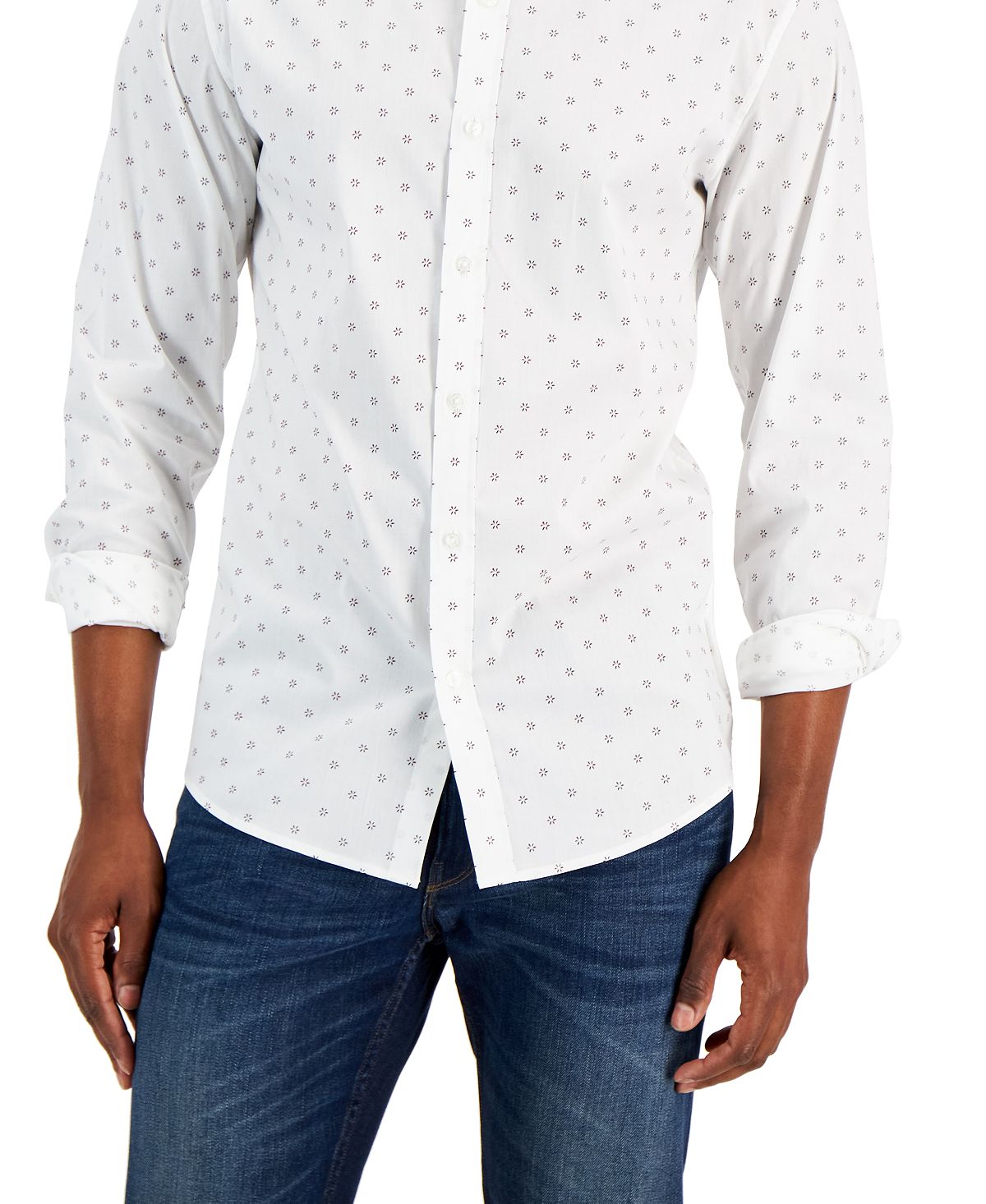 Michael Kors Men's Daisy Print Slim Fit Button Down Shirt White Size Large