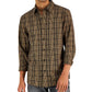 Michael Kors Men's Thames Classic Fit Check Button Down Shirt Brown Size X-Large