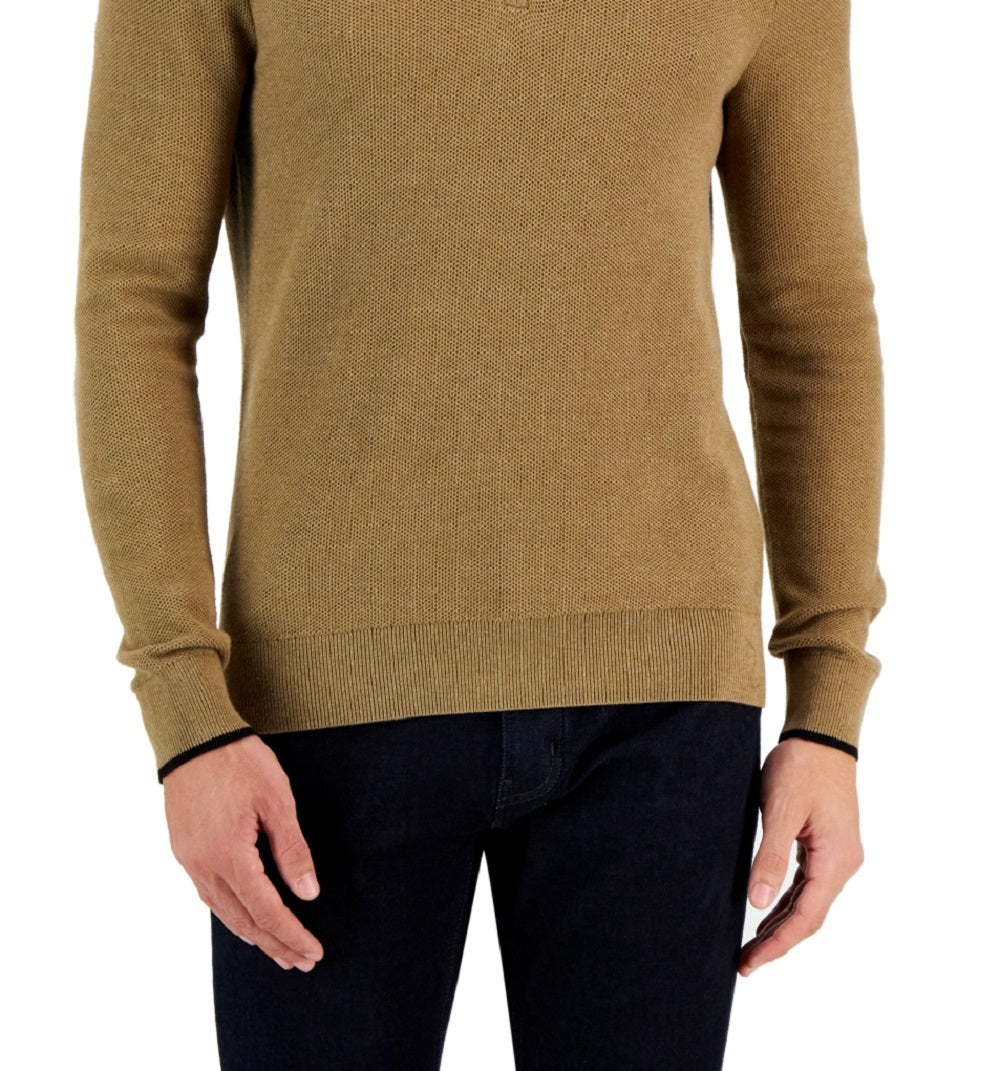 Michael Kors Men's Textured Quarter Zip Sweater Brown Size Large