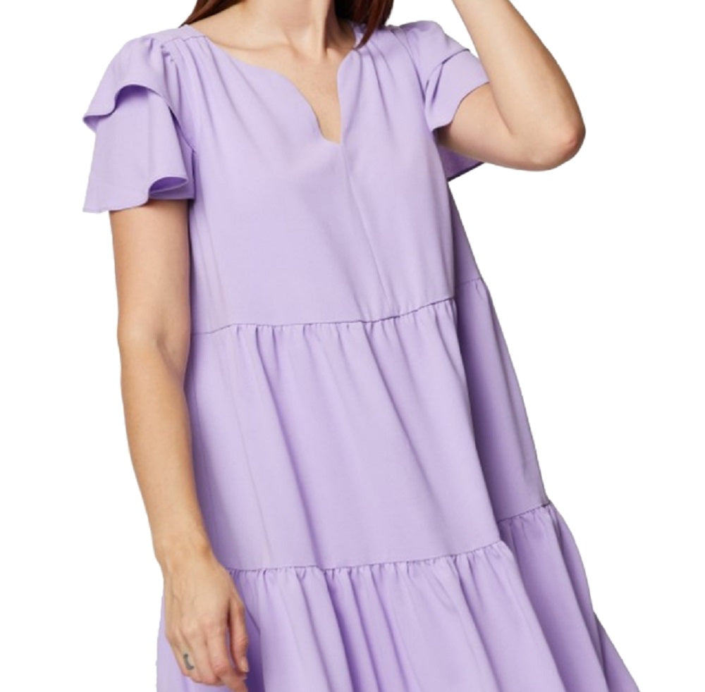 BCBGeneration Women's Ruffled Sleeve Tiered Mini Dress Purple Size 14