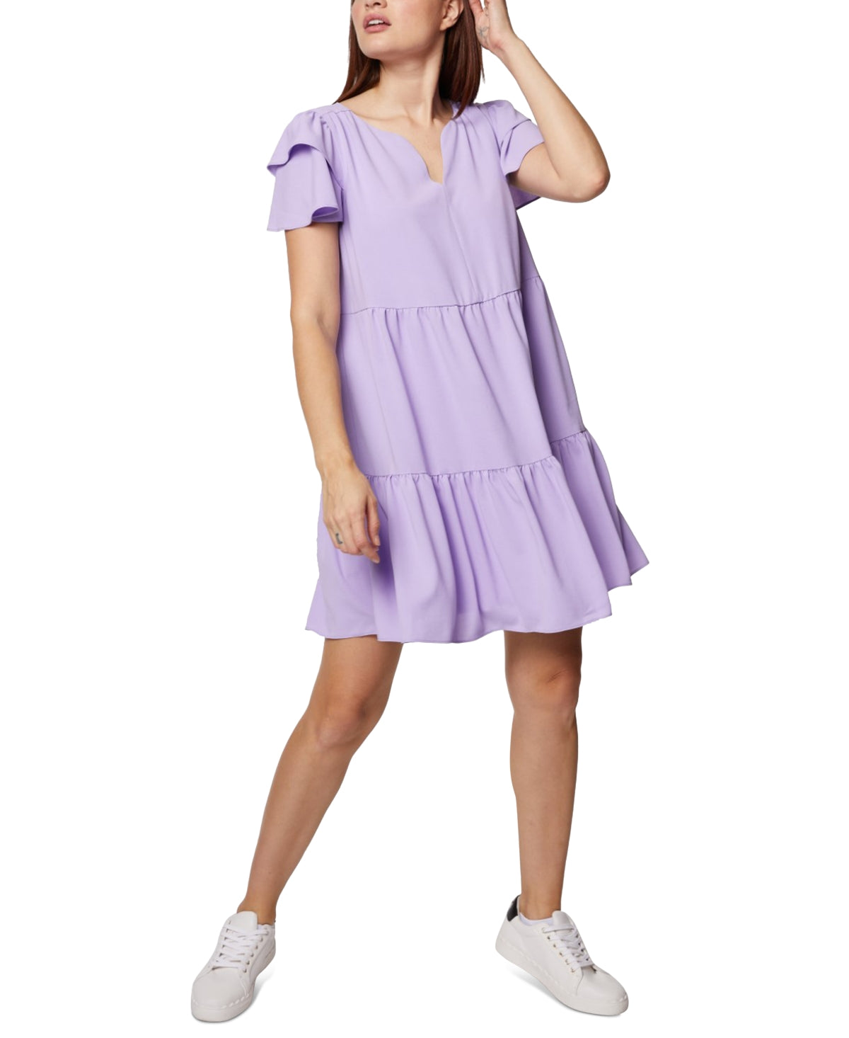 BCBGeneration Women's Ruffled Sleeve Tiered Mini Dress Purple Size 14
