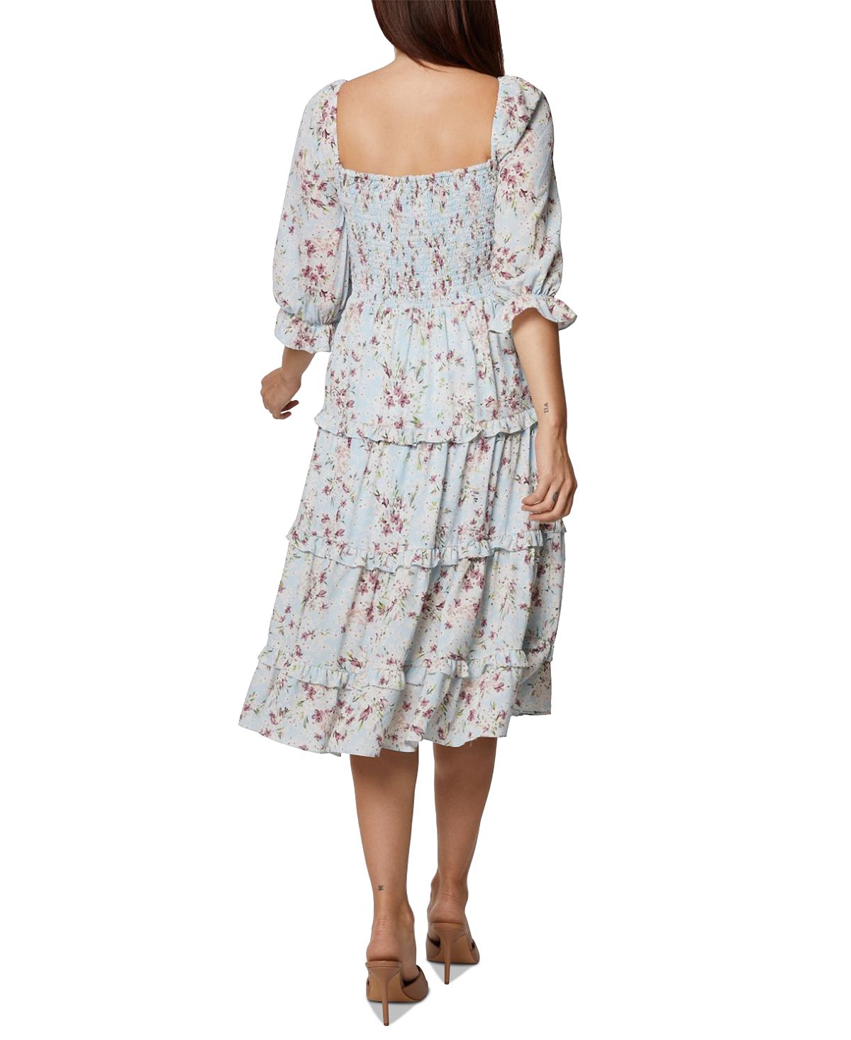 BCBGeneration Women's Smocked Ruffled Midi Dress Blue Size 10