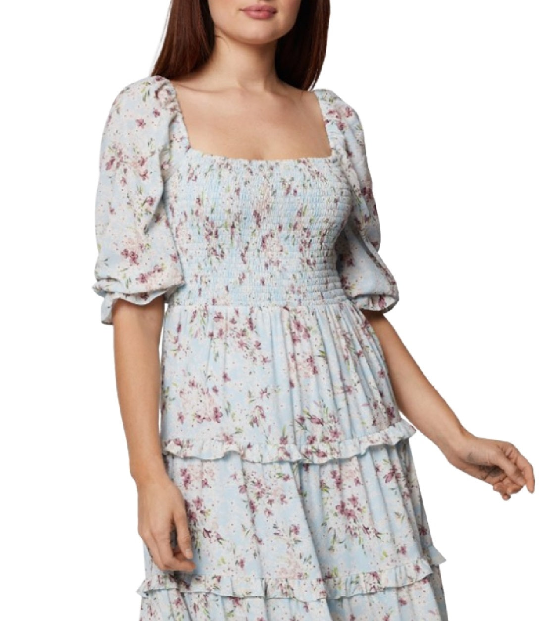 BCBGeneration Women's Smocked Ruffled Midi Dress Blue Size 10