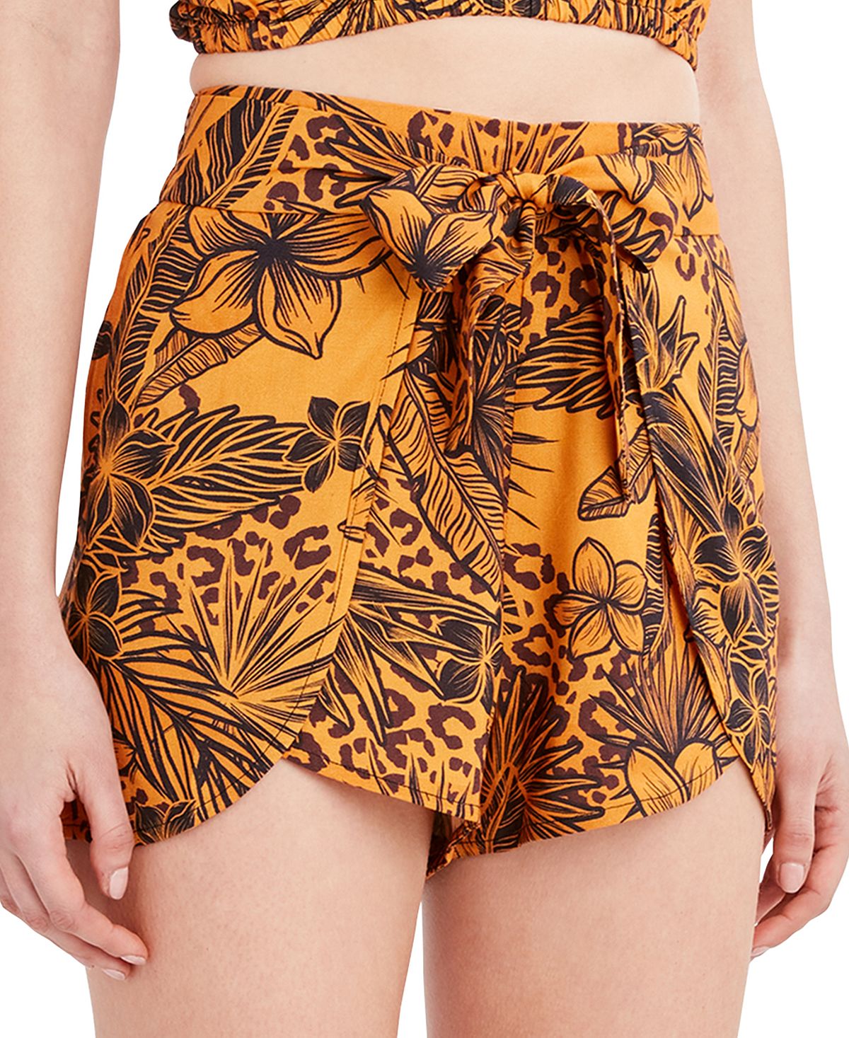 BCBGeneration Women's Printed Wrap Swim Cover Up Shorts Swimsuit Yellow Size Small