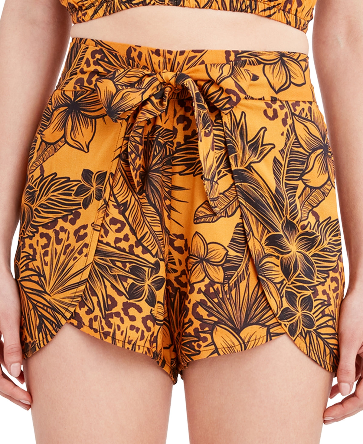 BCBGeneration Women's Printed Wrap Swim Cover Up Shorts Swimsuit Yellow Size Small