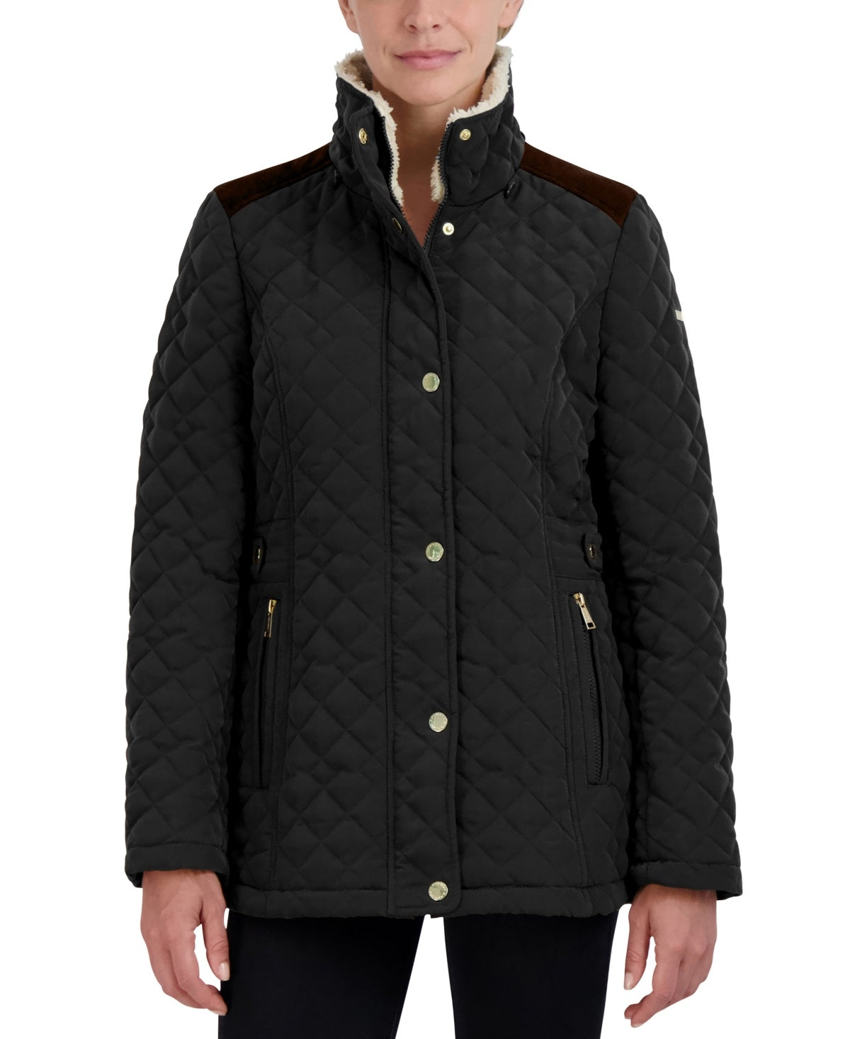 Laundry By Shelli Segal Women's Faux Fur Lined Hooded Quilted Coat Black Size Small